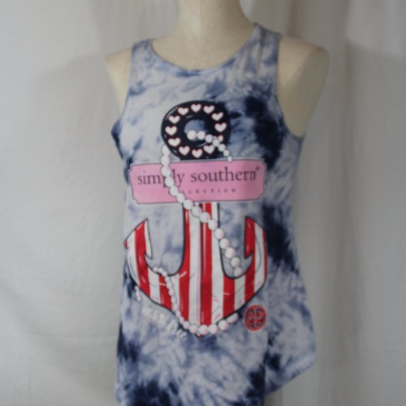 Simply Southern Born Free Anchor Tank Top Size M Red White Blue USA - Picture 2 of 9